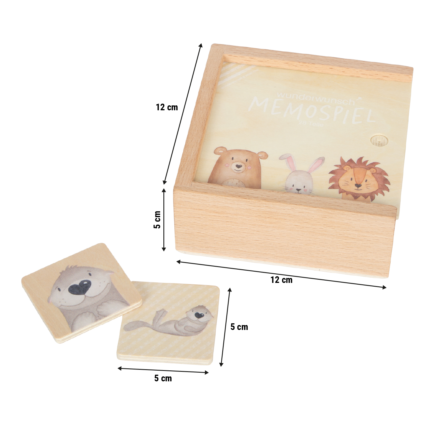 Größenskizze von Tier-Memo aus Holz